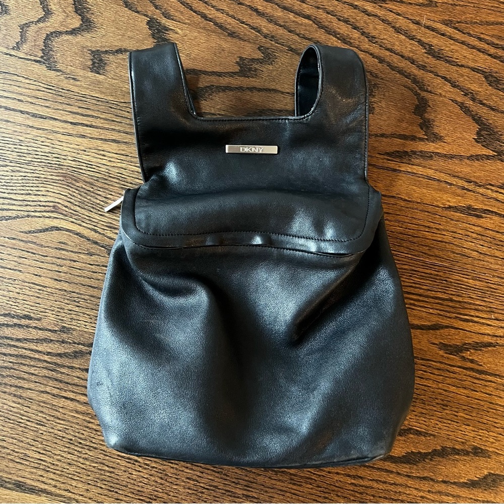DKNY black leather backpack